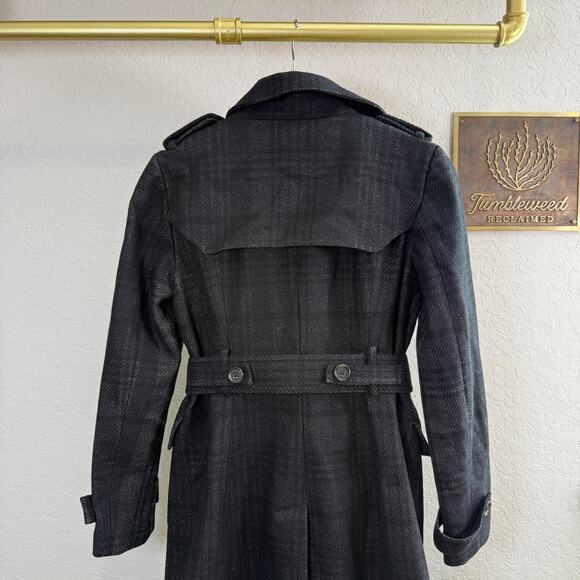 Women's Banana Republic Black Gray Wool Blend Plaid Coat Size XS Petite - Picture 8 of 11